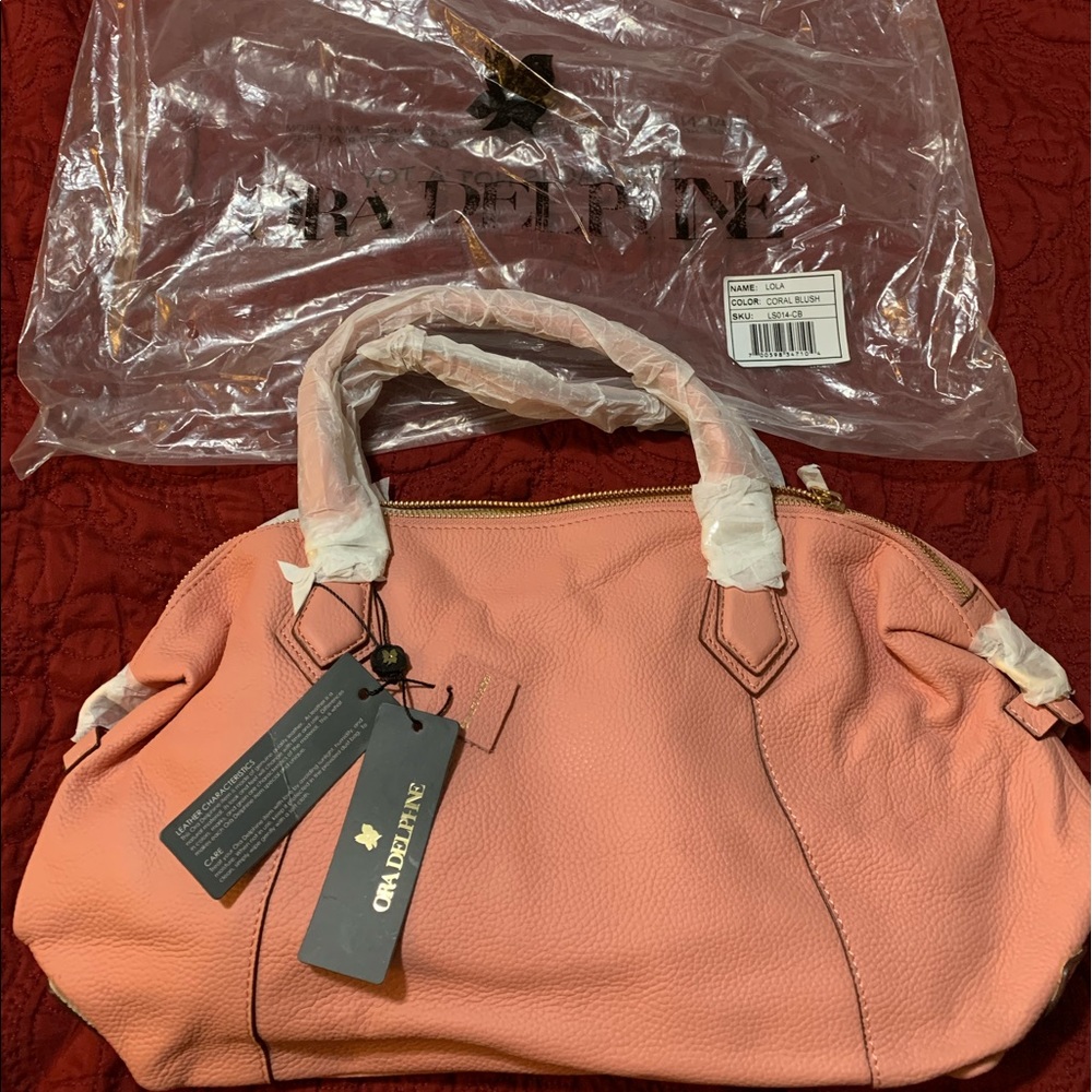 Ora Delphine Lola Coral Blush Leather Bag